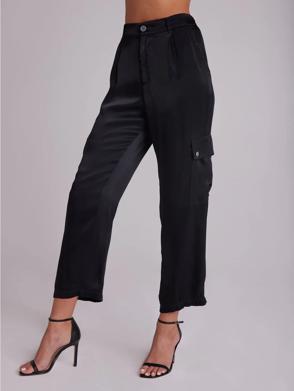 Bella Dahl Satin Cargo Trousers Black Size Medium